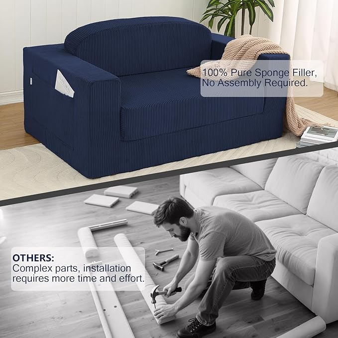 MeMoreCool Transform Your Space – 2-in-1 Corduroy Loveseat & Sleeper, Boneless - Image 7