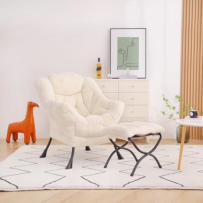 Lazy Chair with Ottoman, Modern Accent Chair Lounge Leisure Sofa Chair with - Image 5