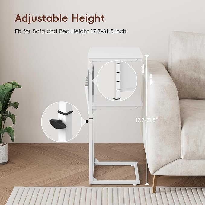Vagusicc C Shaped End Table, Adjustable Height Small Couch Side Table - Image 5
