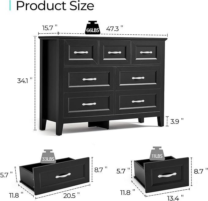 LINSY HOME 7 Drawers Dresser for Bedroom, Modern Farmhouse Dresser TV Stand - Image 2