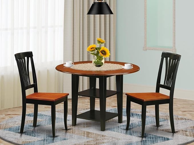 East West Furniture SUAV3-BCH-W 3 Piece Dining Room Table Set Contains a Round - Image 6