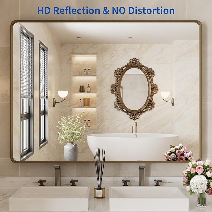 WEER Bronze Bathroom Mirror 48x36 Inch, Farmhouse Oil Rubbed Bronze Mirror - Image 2