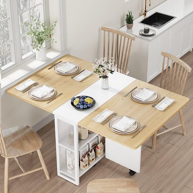 IDEALHOUSE Folding Dining Table, Drop Leaf Dining Table - Image 3