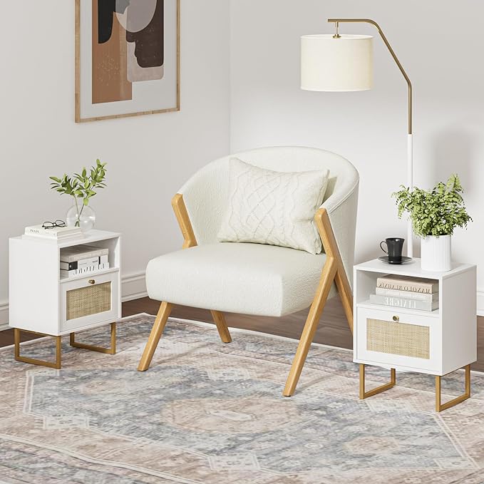 Masupu Rattan Nightstand, Modern Boho Farmhouse Wood Bedside Table - Image 7