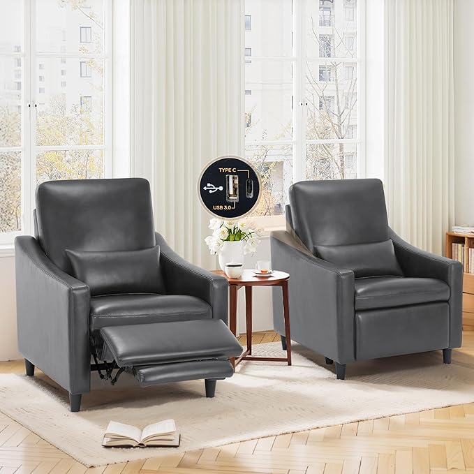 COLAMY Pushback Electric Recliner Chair Set of 2, Premium Leather Upholstery by COLAMYINC