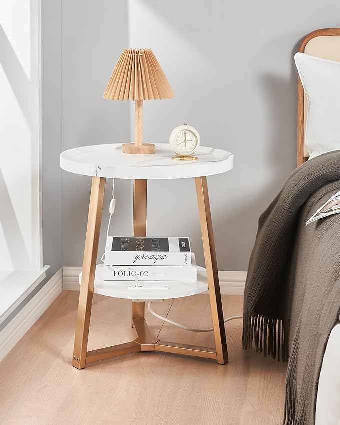 Round End Table with Charging Station, 19.7" Dia x 23.63" H, Side Table with - Image 2