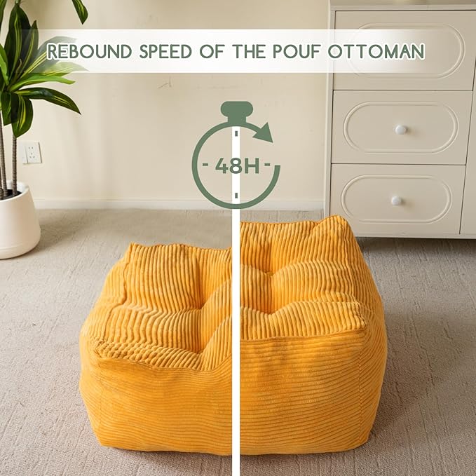 HIGOGOGO Square Stuffed Pouf Ottoman, Corduroy Poufs - Image 4