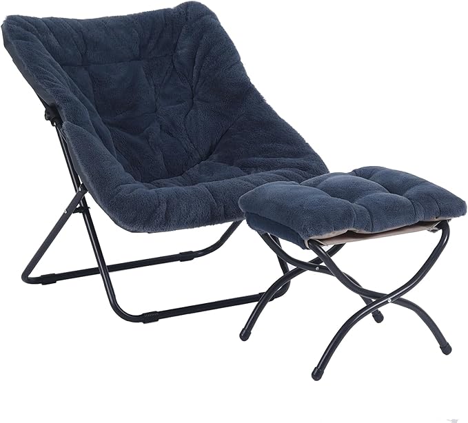 Saucer Chair with Ottoman, Comfy Doorm Chairs, Oversized Folding Faux Fur Chair by Furlide
