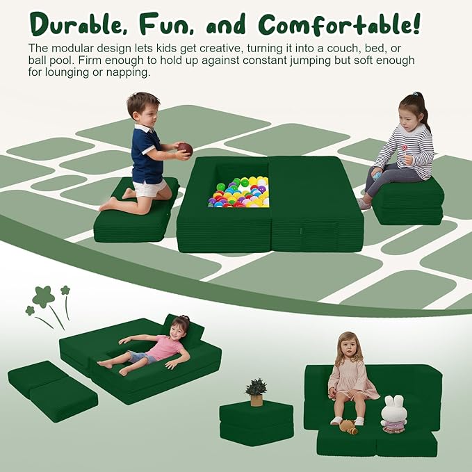 MeMoreCool Modular Kids Couch, Corduroy Play Toddler Couch - Image 3