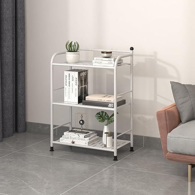 3 Tier Bathroom Storage Open Shelf Unit, Free-Standing Matte Metal Corner Rack - Image 2