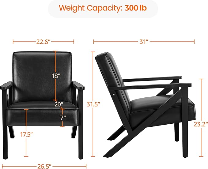 Yaheetech Accent Chair, PU Leather Reading Chair, Mid Century Modern Arm Chair - Image 2