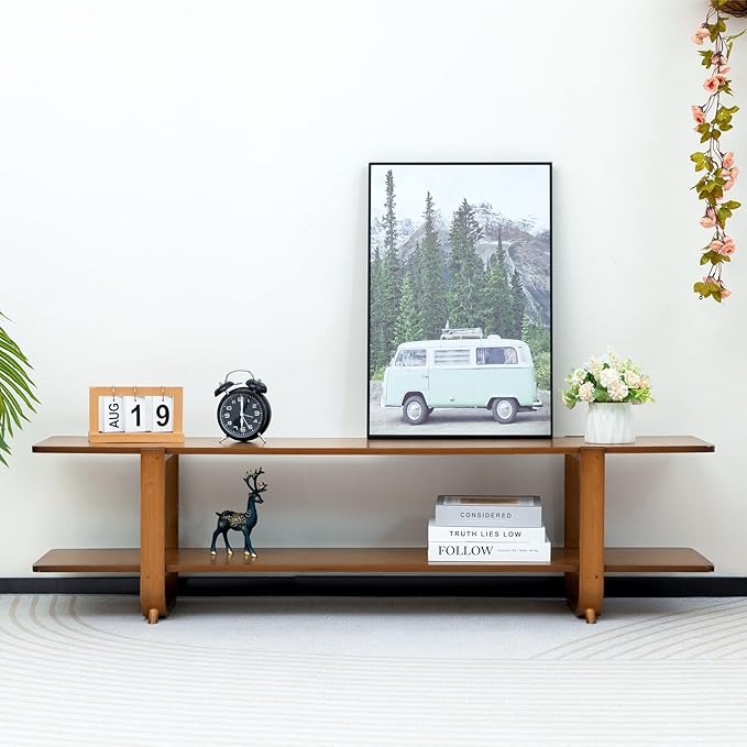 HollyHOME Bamboo TV Stand with Storage - Image 8