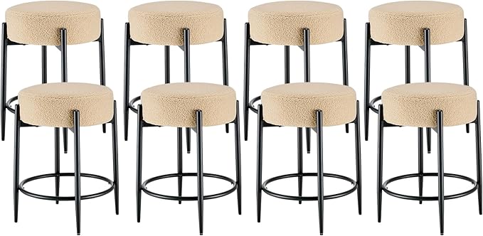 Dining Room Chairs Set of 8, 23.6" Sherpa Backless Beige Boucle Dining Chair by Viroformo