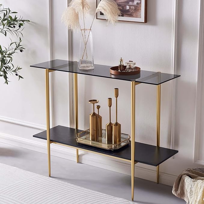 Glass Console Table for Living Room, Foyer & Entrance, 2-Tiers Mid-Century - Image 3