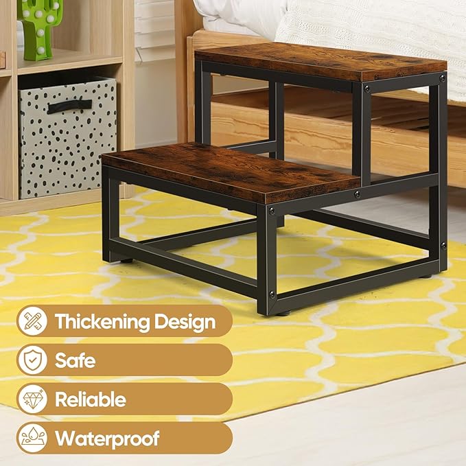 Wood and Metal 2 Step Stool for Adults & Kids – Heavy Duty Rustic Step Stools - Image 7