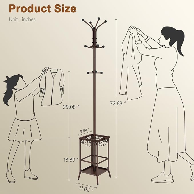 Hoctieon Coat Rack Freestanding, Coat Tree - Image 9