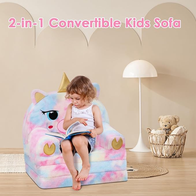 Kids Couch Comfy Foldable Kids Sofa to Lounger 2 in 1 Toddler Chair Plush Baby - Image 4