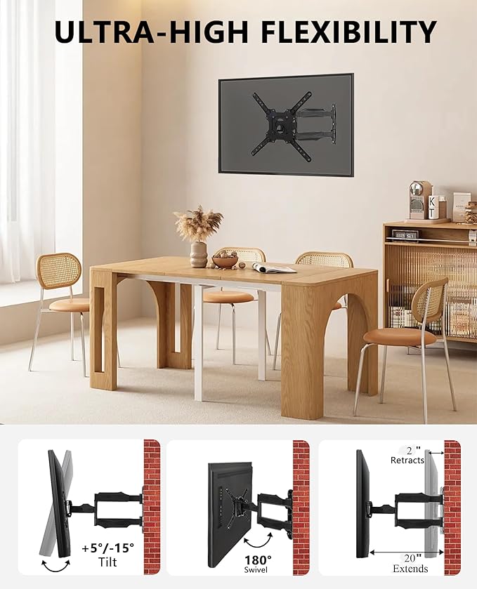 Full Motion Wall Mount for 32-60 Inch Screens, Tilt & Extend, Articulating - Image 5