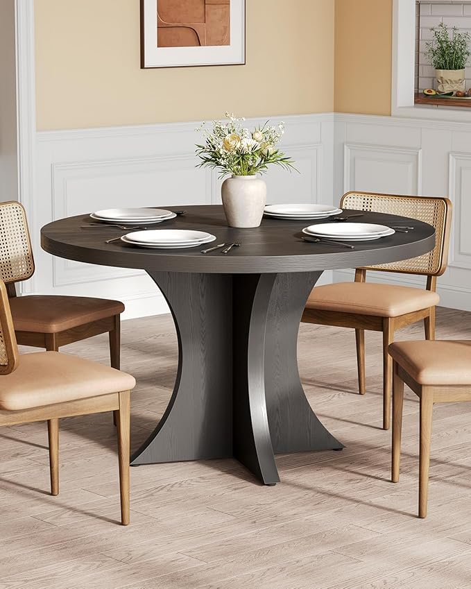LITTLE TREE Round Dining Table for 4-6, 47.24 Inches Farmhouse Wooden Kitchen - Image 5