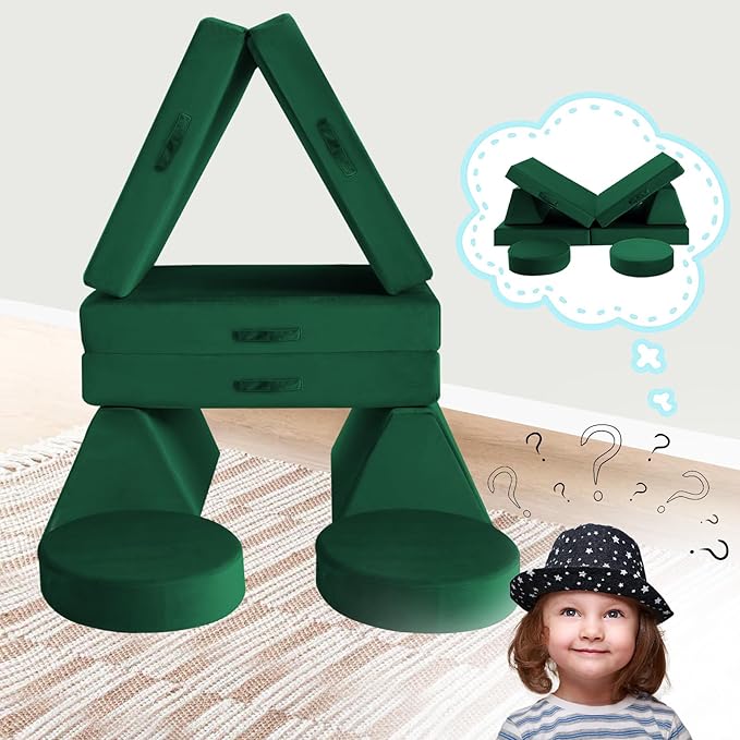 MeMoreCool 8-Piece Modular Kids Play Couch – Green Convertible Foam Toddler Sofa - Image 8