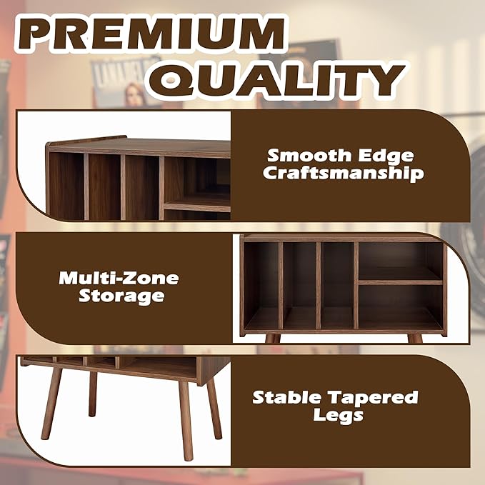 Record Player Stand with Vinyl Storage, Wooden Record Player Table with 5 - Image 4