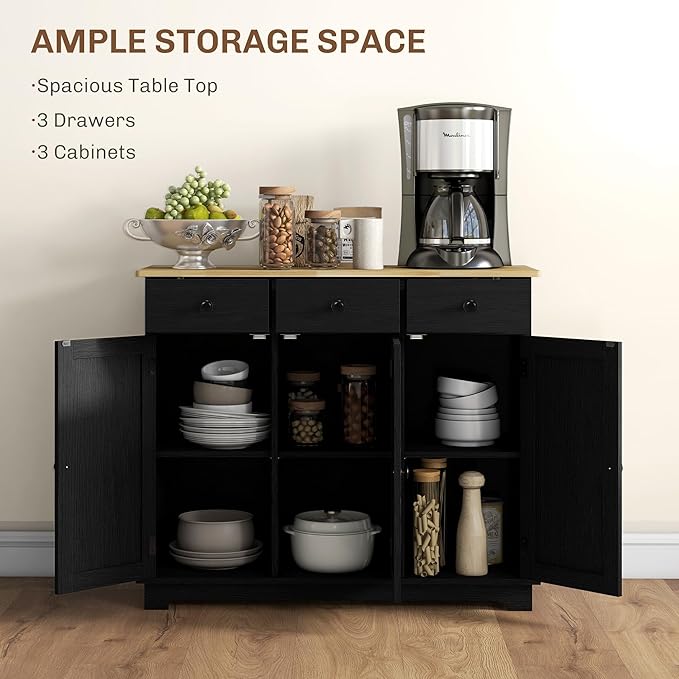 HOMCOM Sideboard with Solid Wood Countertop, Modern Kitchen Storage Cabinet - Image 4