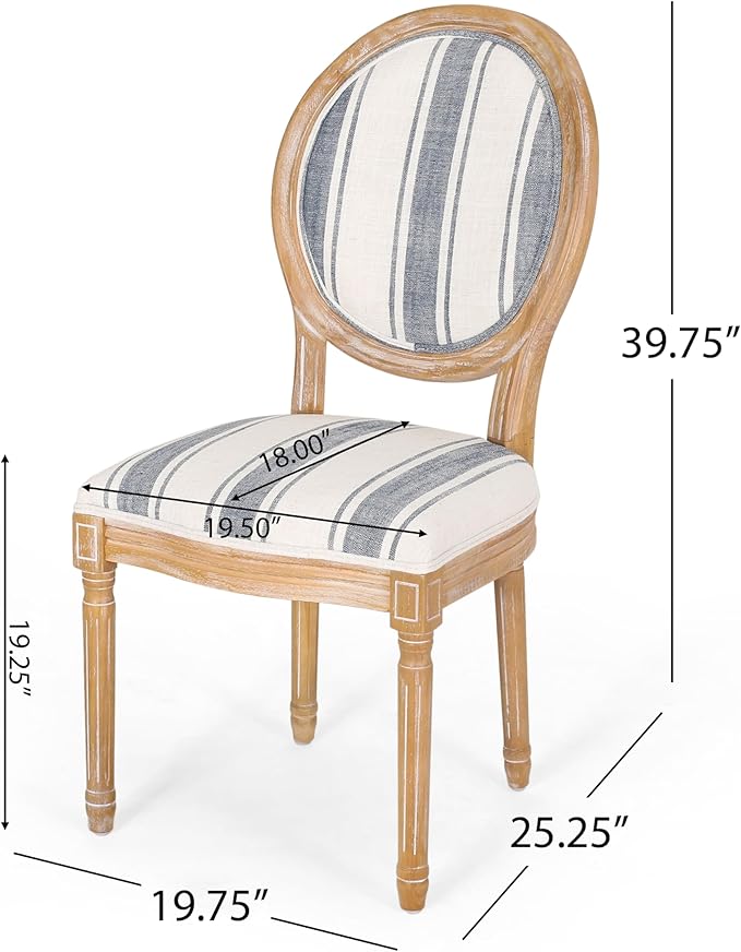 Christopher Knight Home Phinnaeus Dining Chair Set, Dark Blue Stripes + Light - Image 3
