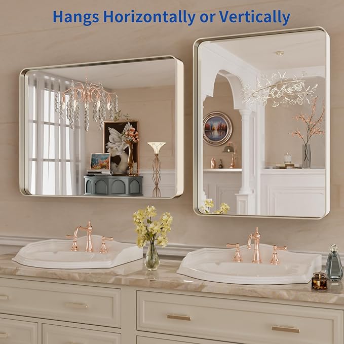 WEER 22X30 Inch Brushed Nickel Bathroom Mirror, Brushed Silver Metal Frame - Image 3