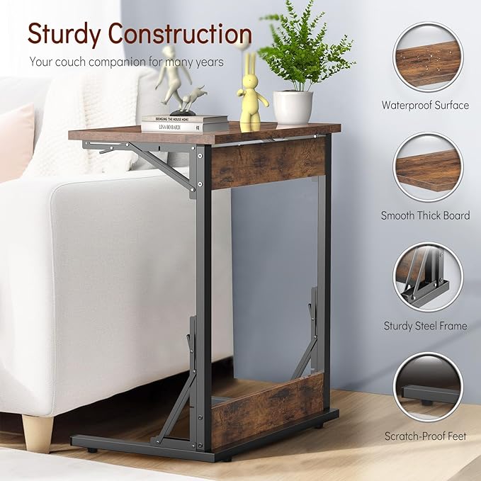 Tatub 24" Folding C Shaped End Table Set of 4, Small Sofa Side Laptop Desk - Image 5