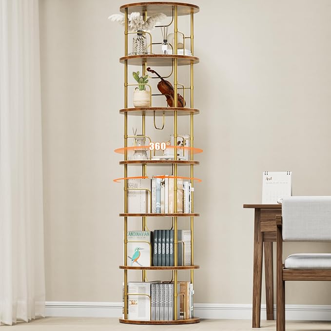 6 Tier Rotating Bookshelf, 360 ° Display Stackable Spinning Bookshelf Tower by ALLSTAND