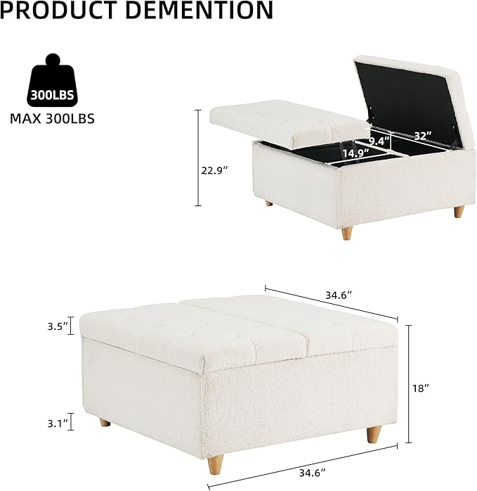 GAOMON Sherpa Storage Ottoman Coffee Table - Image 2