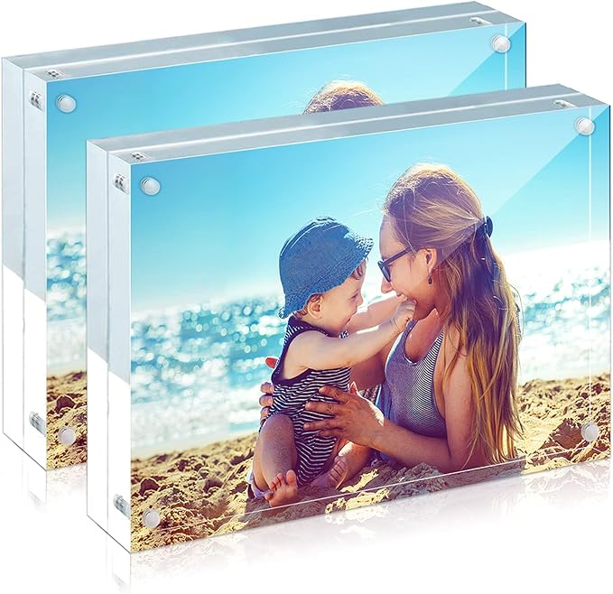 HELPLEX Acrylic Frames, 2 Pack 4x6, 20mm Thicker Frameless Clear Frame by HELPLEX