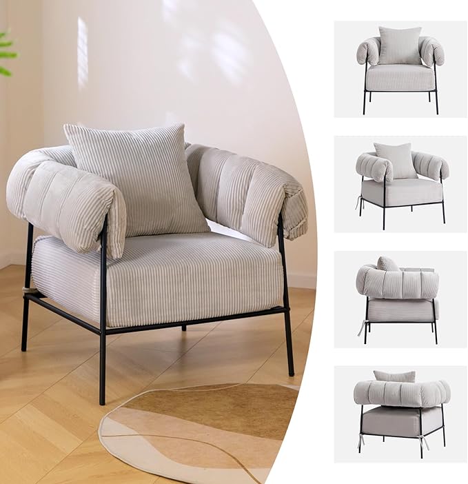 HollyHOME Modern Velvet Accent Chair, Upholstered Comfy Reading Chair, Fabric - Image 7