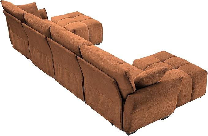 Modern Chenille Fabric 4-Seat Sofa w/Two Ottoman+2 Pillows, Premium Upholstery - Image 8