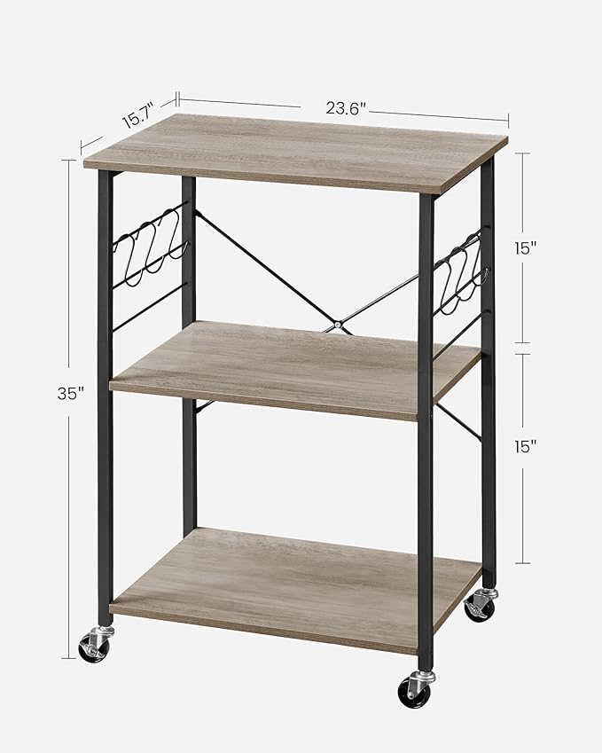 VASAGLE Kitchen Shelf on Wheels, Serving Cart - Image 3
