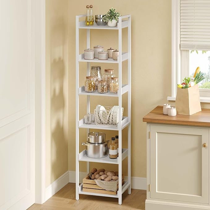Rolanstar Bookshelf, 6-Tier Storage Rack, Narrow Corner Bookshelf, Display - Image 7