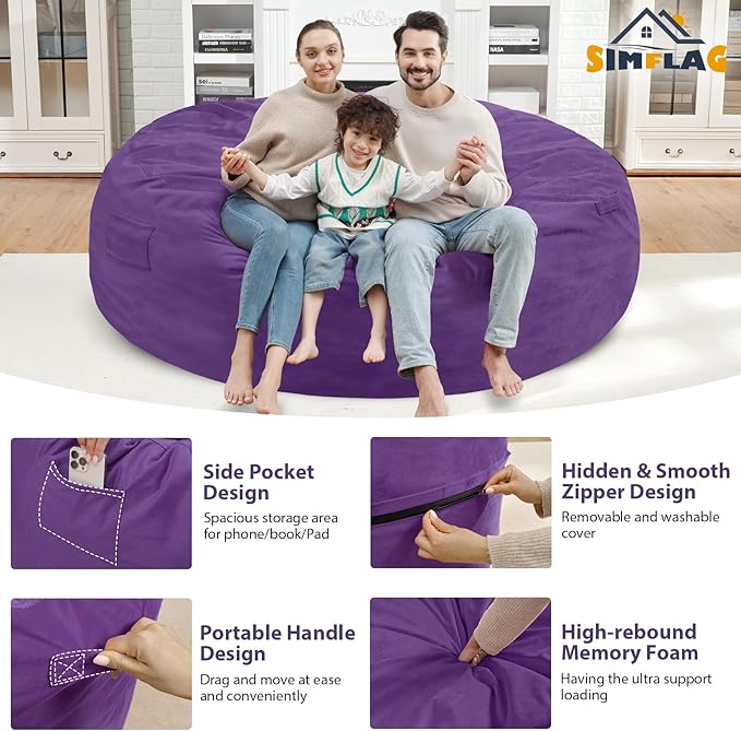 7FT Bean Bag Chair, Large Bean Bag Chairs - Image 4