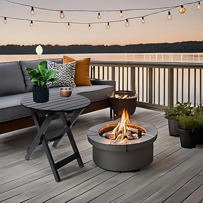 Outdoor Patio Side Table Round Small Wood End Table Folding Coffee Furniture - Image 7