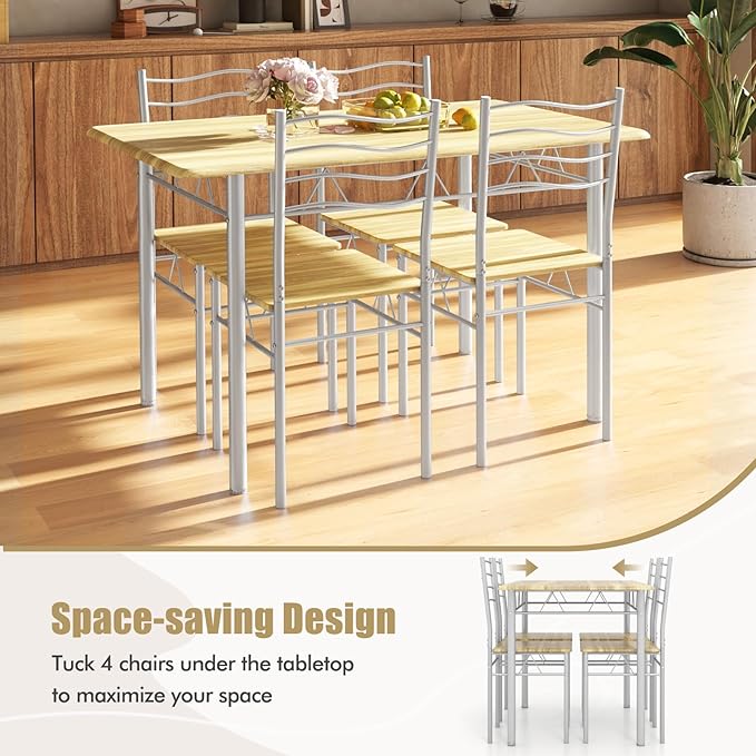 5 Piece Dining Table Set for 4 Chairs Modern Wood Metal Kitchen Breakfast - Image 6