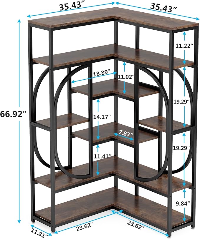 LITTLE TREE Large Corner Bookshelf Industrial Bookcase - Image 3