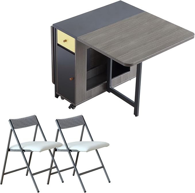 Folding Dining Table Set for 4, Foldable Kitchen Dinner Table and 2 Chairs Set by Funrolux