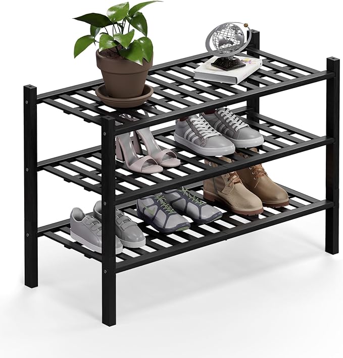 Haddockway 3 Tier Bamboo Shoe Rack Storage Organizer, Small Space 27"x11"x20" by Haddockway