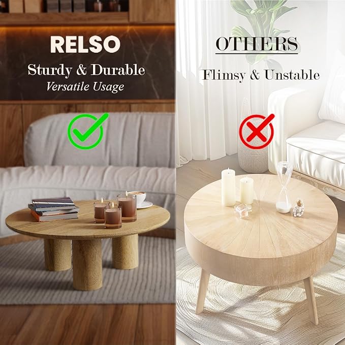 Relso Gaia Round Coffee Table, Natural Mango Wood Coffee Table - Image 6