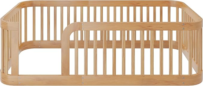 Bellemave Twin Floor Bed with High Fence and Rounded Corner Design, Wood - Image 7