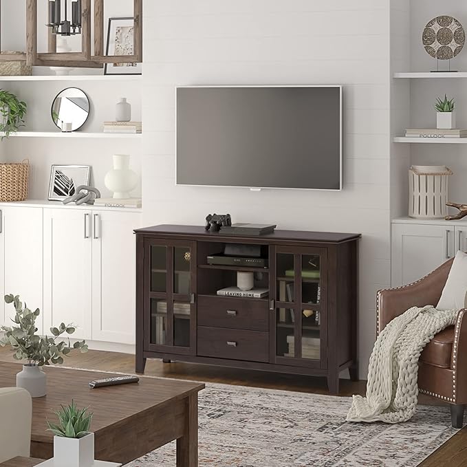 SIMPLIHOME Artisan SOLID WOOD 53 inch Wide Contemporary TV Media Stand in Dark - Image 2
