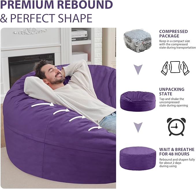 6FT Bean Bag Chair, Large Bean Bag Chairs - Image 6