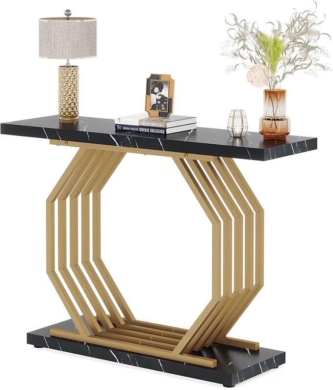Tribesigns Gold Console Table, Faux Marble Entryway Table Narrow Sofa Table - Image 8