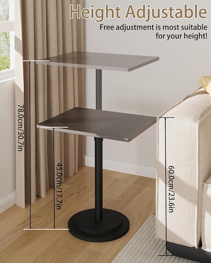 Small Side Table, Height Adjustable Nightstand, Square Indoor Metal Plant Stand - Image 3