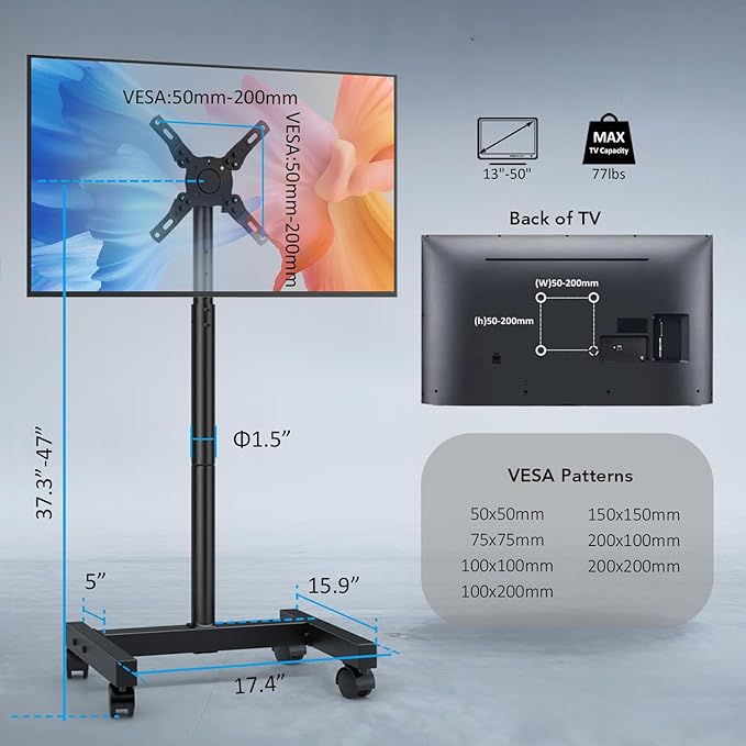 AX WABER Mobile TV Floor Stand for 13-50 inch LCD LED Flat/Curved Panel Screen - Image 11