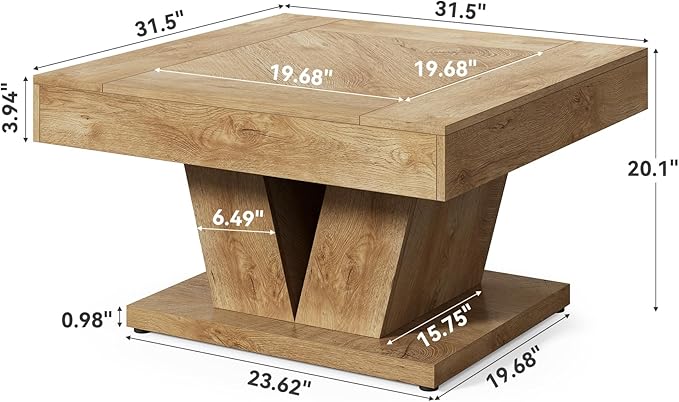 LITTLE TREE Square Coffee Table, Modern Rustic Coffee Table - Image 3